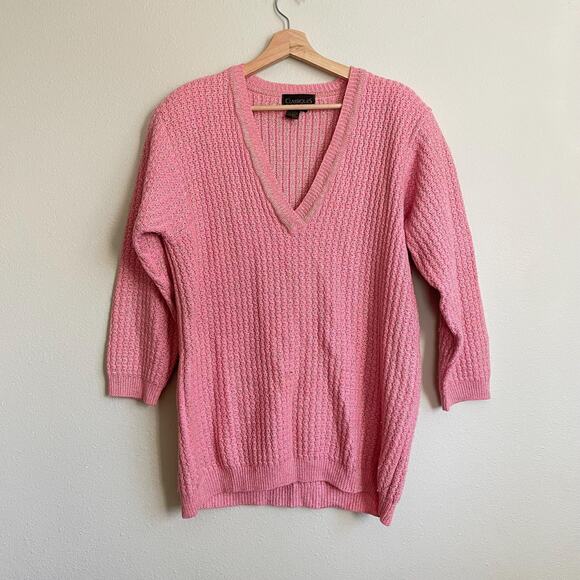 80s vintage CLASSIQUES pink gold merino wool blend oversize sweater size s/m - Picture 5 of 9
